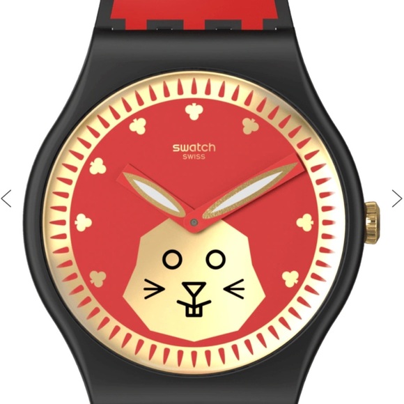nwt sold out limited edition Swatch Red & Gold year of the Rabbit Dial Watch - Picture 1 of 15